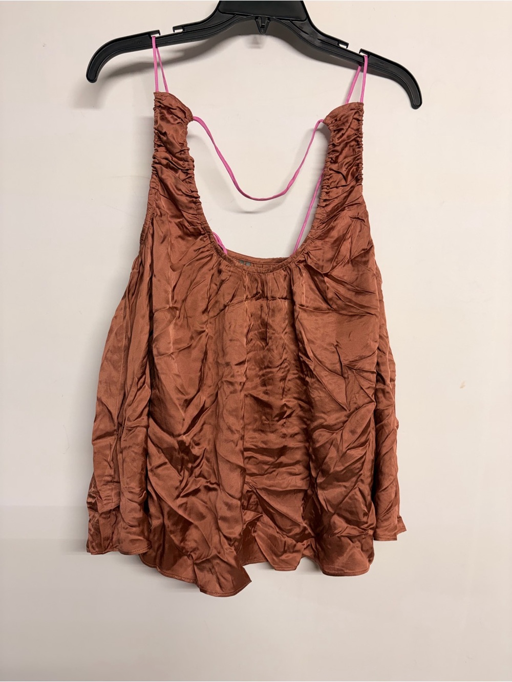Anthropologie Rust Satin Camisole with Pink Straps